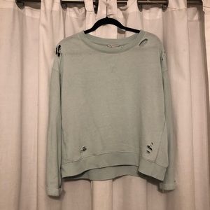 AEO Cropped-Sleeve Distressed Sweatshirt